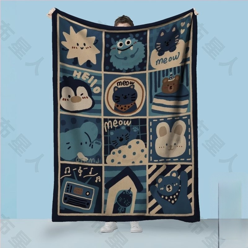 Khaki színű állatos mintás fleece pléd, osztályterembe, irodába vagy otthonra — szélvédett, 230–240 g/m²
