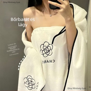 Kaméliás fürdő törölköző készlet nőknek – 3 részes viselhető fürdőköntös, törölköző és sapka a haj szárításához; mikroszálas, 500 g+; 19 szál