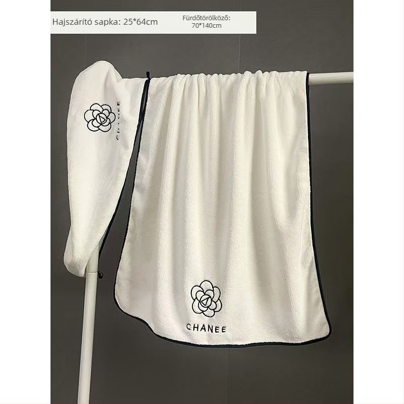 Kaméliás fürdő törölköző készlet nőknek – 3 részes viselhető fürdőköntös, törölköző és sapka a haj szárításához; mikroszálas, 500 g+; 19 szál