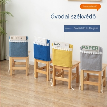 Gyermek asztal- és székfedő névvel hímzett, aranyos óvodai fedő tároló zsebbel