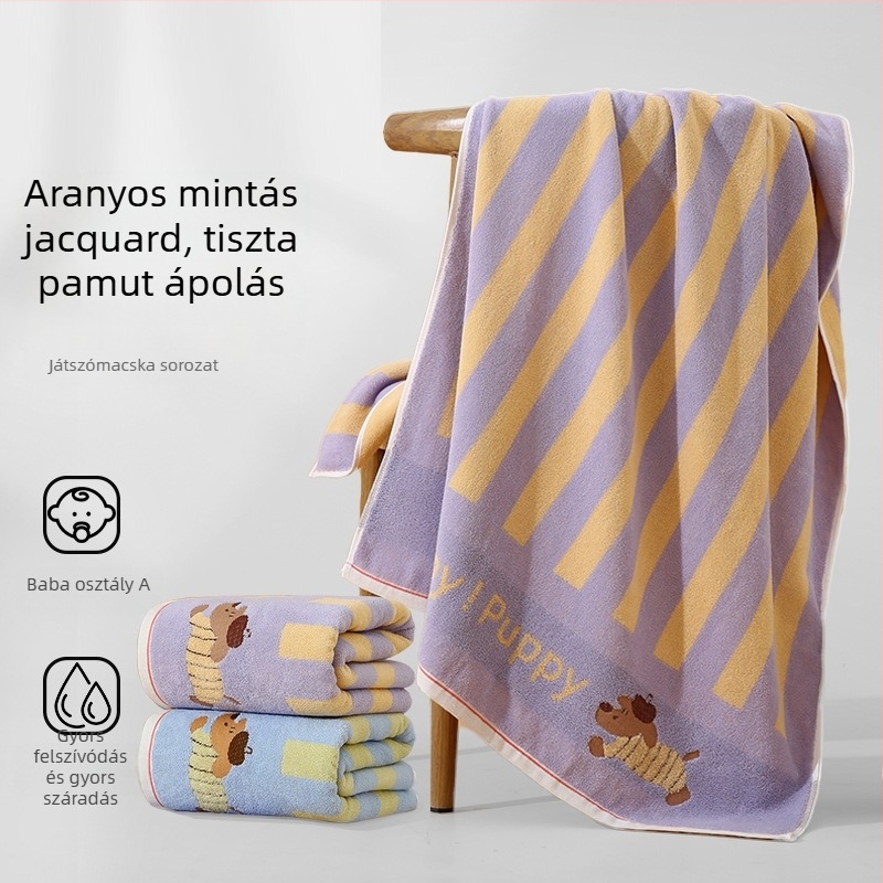 100% pamut nagy fürdőtörölköző, puha karikatúra mintával, antibakteriális Class A, kiváló nedvszívó, arcmosáshoz és fürdéshez