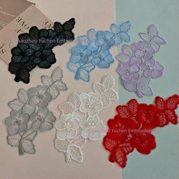 Organza anyagú hímzett csipkés applikáció ruházathoz — Anyag: organza; Alkalmazás: ruházat; Márka: Yu Cheng embroidery