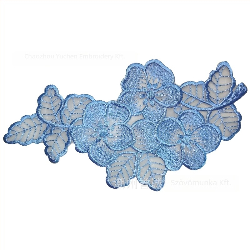 Organza anyagú hímzett csipkés applikáció ruházathoz — Anyag: organza; Alkalmazás: ruházat; Márka: Yu Cheng embroidery