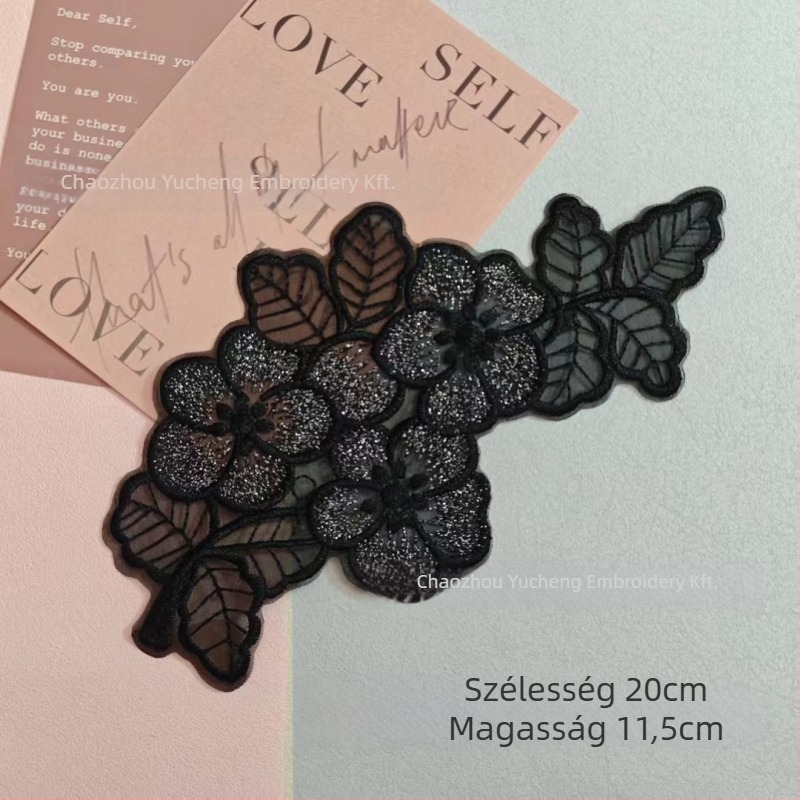 Organza anyagú hímzett csipkés applikáció ruházathoz — Anyag: organza; Alkalmazás: ruházat; Márka: Yu Cheng embroidery