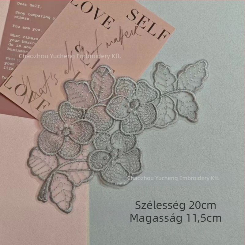 Organza anyagú hímzett csipkés applikáció ruházathoz — Anyag: organza; Alkalmazás: ruházat; Márka: Yu Cheng embroidery