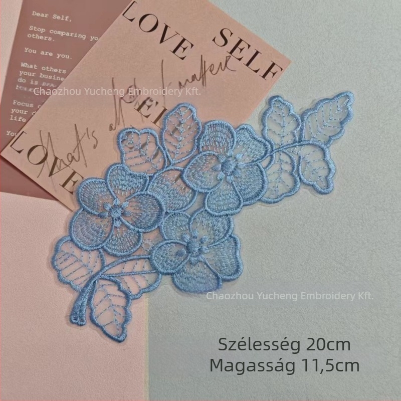 Organza anyagú hímzett csipkés applikáció ruházathoz — Anyag: organza; Alkalmazás: ruházat; Márka: Yu Cheng embroidery