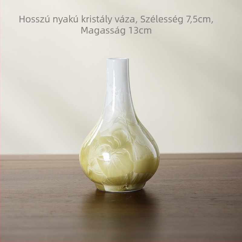 Glazúrral rendelkező kerámia váza – modern minimalist stílus, ideális nappali hidroponikus díszítéshez.