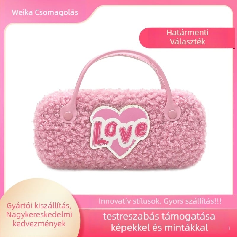 Gyermekek szemüvegtok ékszertárolóval és hordozható sminktáskával, hímzett szövet, állatmotív