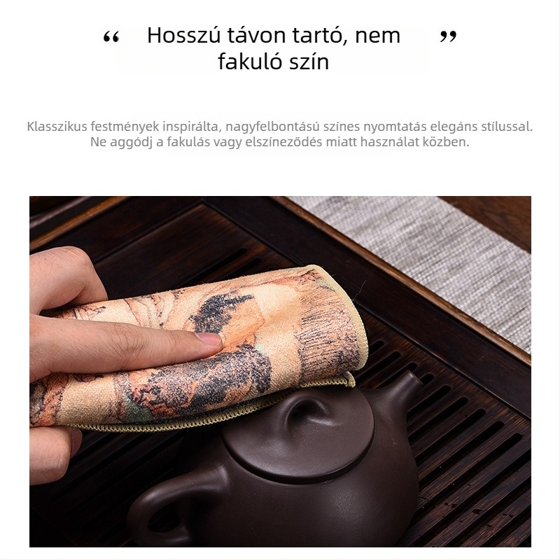 Teás törölköző – festett, nedvszívó, vastag anyagú tea ceremóniára, Dehua eredetű