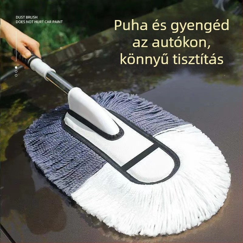 Autótisztító duster puha szálakkal – karcolásmentes; nano szálak + mérnöki műanyag + rozsdamentes acél