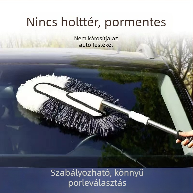 Autótisztító duster puha szálakkal – karcolásmentes; nano szálak + mérnöki műanyag + rozsdamentes acél