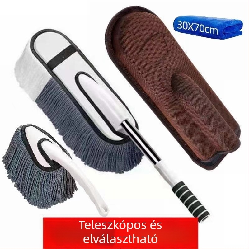 Autótisztító duster puha szálakkal – karcolásmentes; nano szálak + mérnöki műanyag + rozsdamentes acél