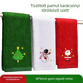Karácsonyi törölközők 100% pamutból, hímzett, 40×65 cm, 3 darabos konyhai törölköző készlet