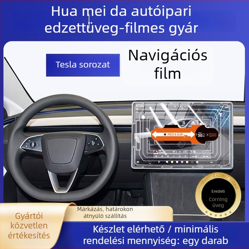 Tesla Model 3/Model Y központi kijelzőjére szánt edzett üveg védőfólia — gyors felhelyezés, karcolás elleni védelem, ujjlenyomat-mentes, hőmérsékletálló