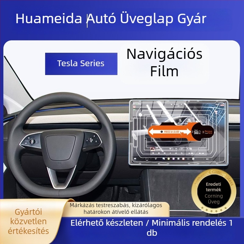 Tesla Model 3/Model Y központi kijelzőjére szánt edzett üveg védőfólia — gyors felhelyezés, karcolás elleni védelem, ujjlenyomat-mentes, hőmérsékletálló