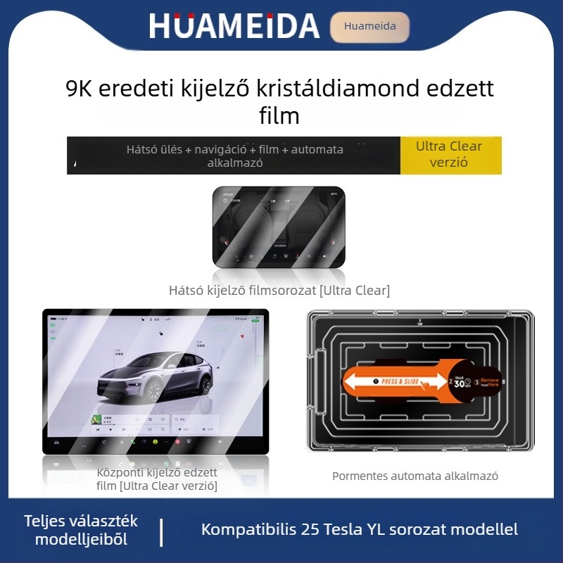 Tesla Model 3/Model Y központi kijelzőjére szánt edzett üveg védőfólia — gyors felhelyezés, karcolás elleni védelem, ujjlenyomat-mentes, hőmérsékletálló