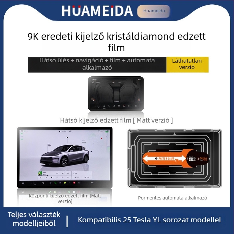 Tesla Model 3/Model Y központi kijelzőjére szánt edzett üveg védőfólia — gyors felhelyezés, karcolás elleni védelem, ujjlenyomat-mentes, hőmérsékletálló