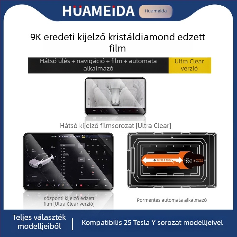Tesla Model 3/Model Y központi kijelzőjére szánt edzett üveg védőfólia — gyors felhelyezés, karcolás elleni védelem, ujjlenyomat-mentes, hőmérsékletálló