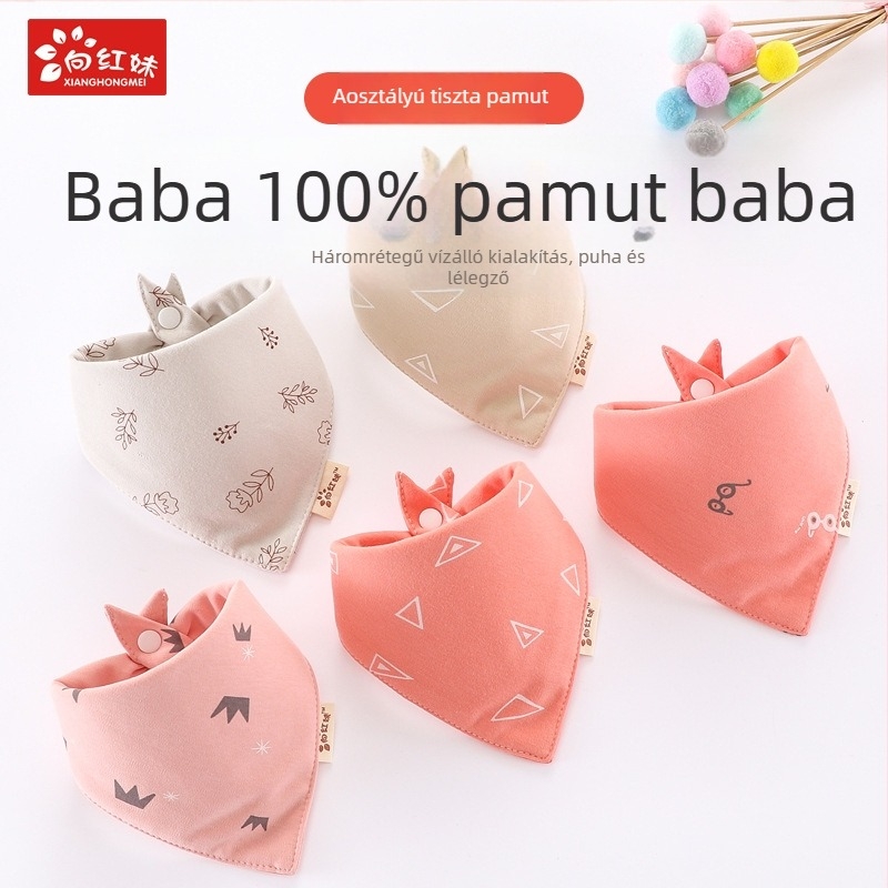 Háromszög alakú baba etető kendő — vízálló, pamut >95%, mesefilm minta, 0–3 éveseknek (újszülöttek 0–1 év; biztonsági osztály A)