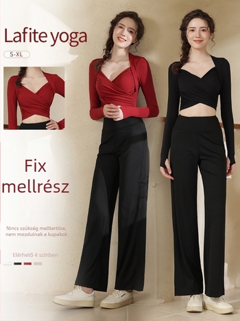 OR Női jóga készlet, Hosszú ujjú felső mellkasi párnával, Széles szárú nadrág, Pulóver stílus, Nylon-Spandex 80/20, Kód S878+K951, 2025 tél