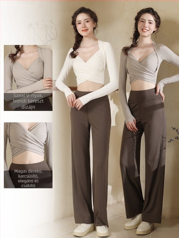 OR Női jóga készlet, Hosszú ujjú felső mellkasi párnával, Széles szárú nadrág, Pulóver stílus, Nylon-Spandex 80/20, Kód S878+K951, 2025 tél