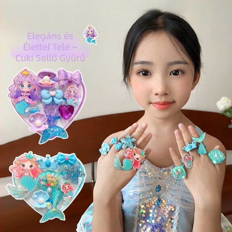 Sellő témájú gyerekgyűrű, műanyag/gyanta, koreai stílus, testreszabható
