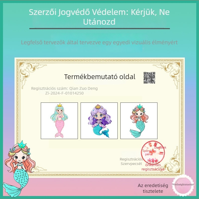 Sellő témájú gyerekgyűrű, műanyag/gyanta, koreai stílus, testreszabható