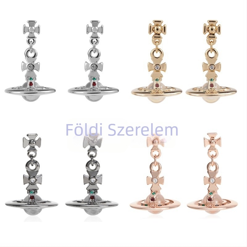 Szaturnusz sor 3D üveggyöngy fülbevalók, ezüst betéttel, gyermek stílus