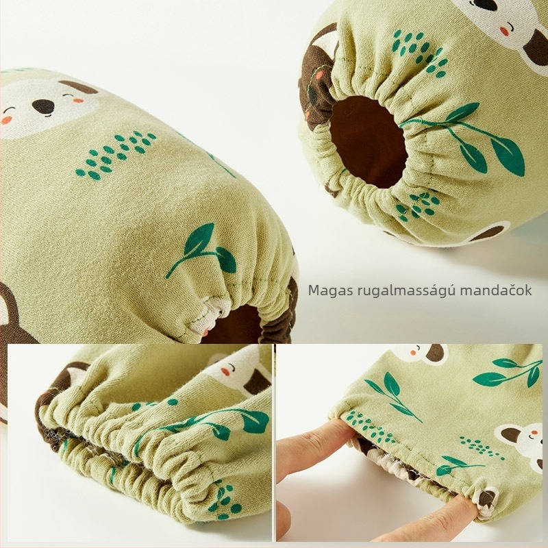 Baba karvédő felső 100% pamutból — szennyeződés elleni, reliefes karikatúra minta, uniszex, 0–8 éveseknek
