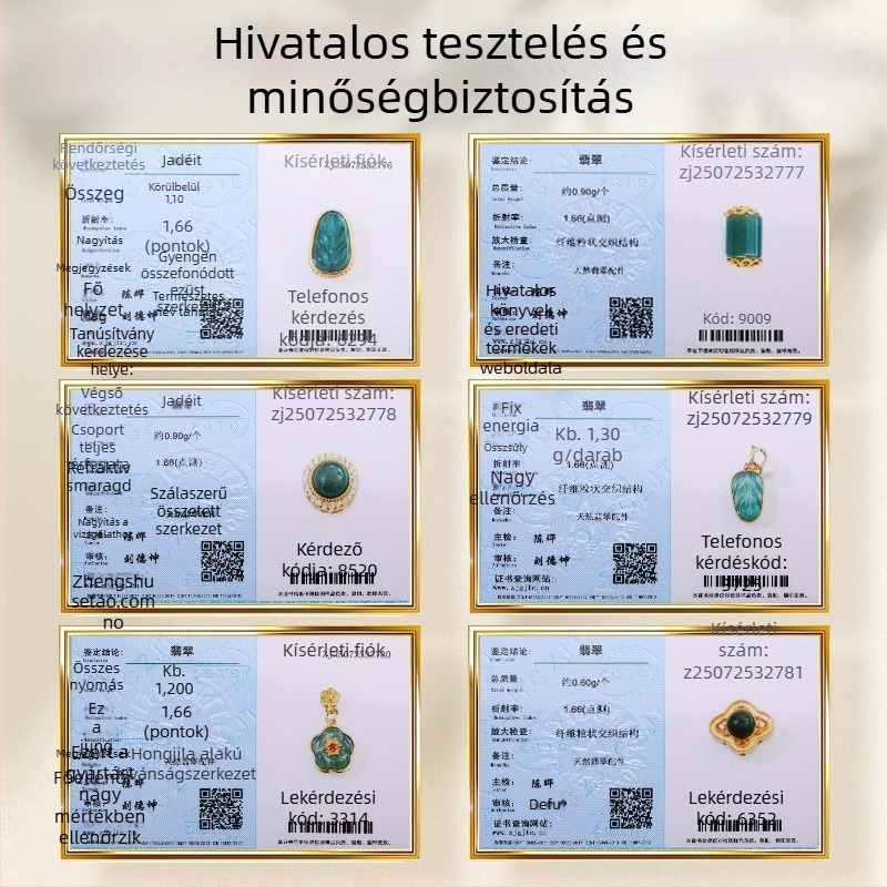 Hongma jáde medál, 925 ezüst aranyozott bevonattal, intarzázott kivitel, uniszex, levél alakú