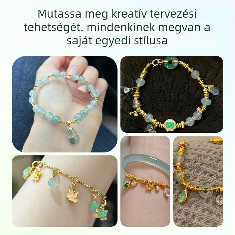 Hongma jáde medál, 925 ezüst aranyozott bevonattal, intarzázott kivitel, uniszex, levél alakú