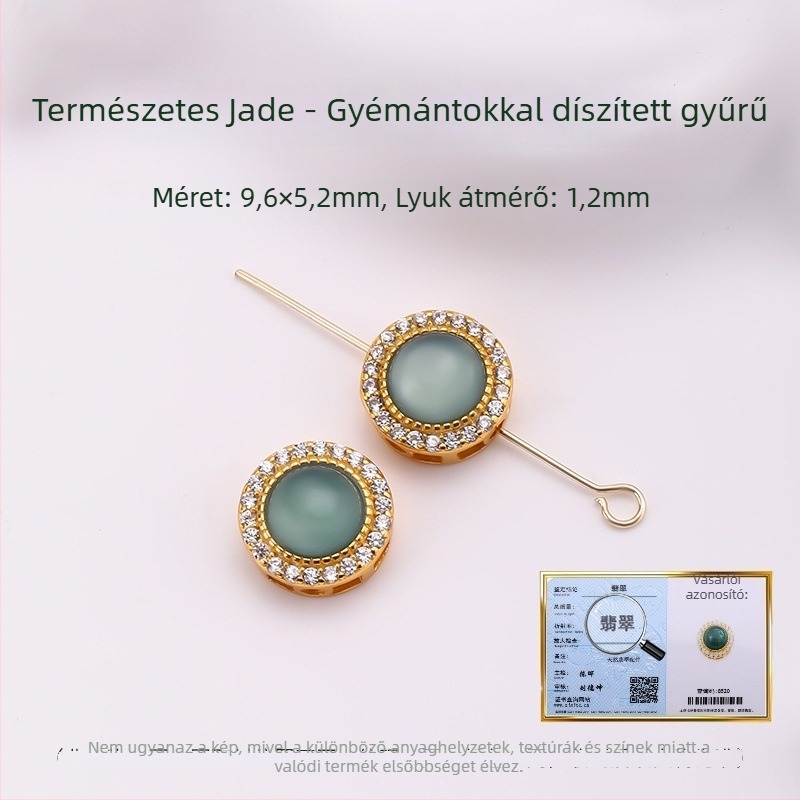 Hongma jáde medál, 925 ezüst aranyozott bevonattal, intarzázott kivitel, uniszex, levél alakú