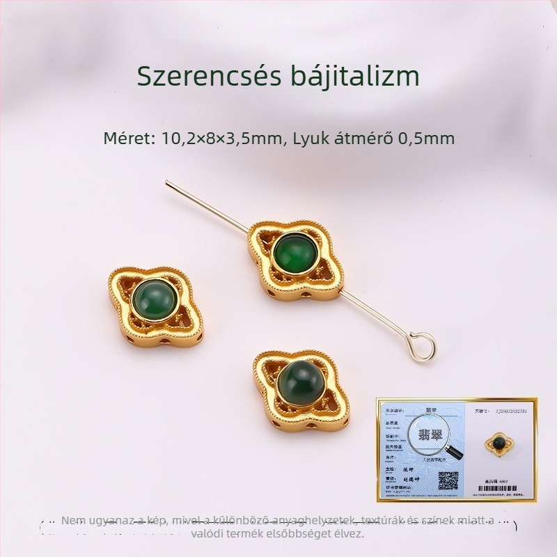 Hongma jáde medál, 925 ezüst aranyozott bevonattal, intarzázott kivitel, uniszex, levél alakú