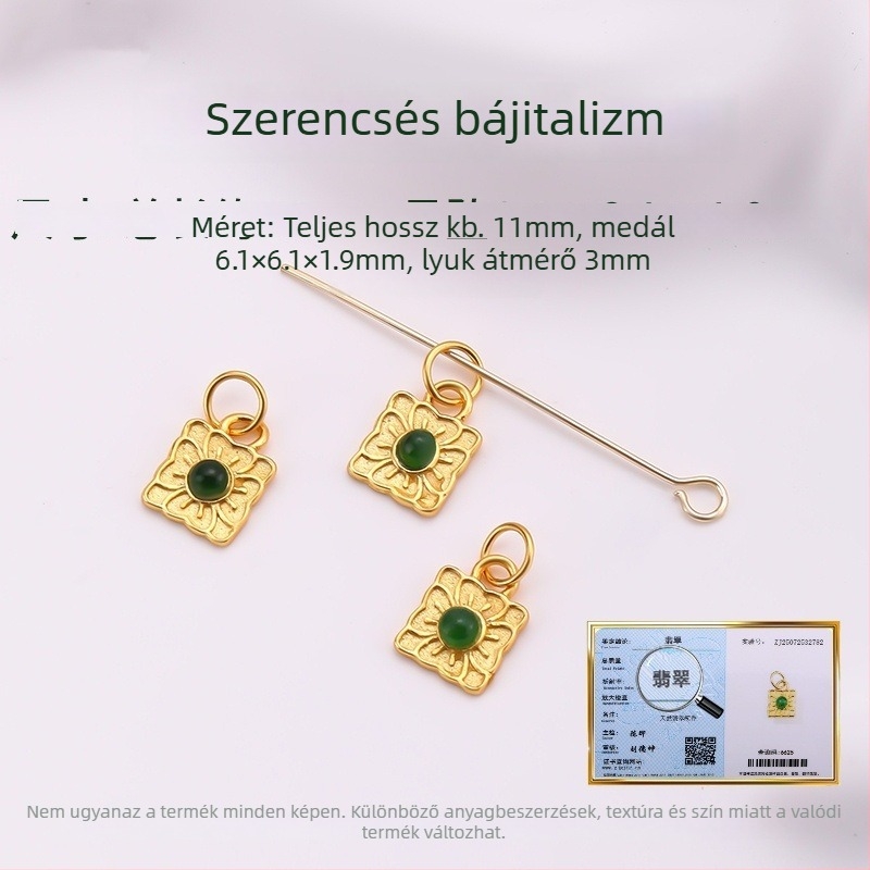 Hongma jáde medál, 925 ezüst aranyozott bevonattal, intarzázott kivitel, uniszex, levél alakú