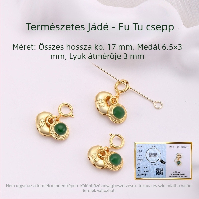 Hongma jáde medál, 925 ezüst aranyozott bevonattal, intarzázott kivitel, uniszex, levél alakú