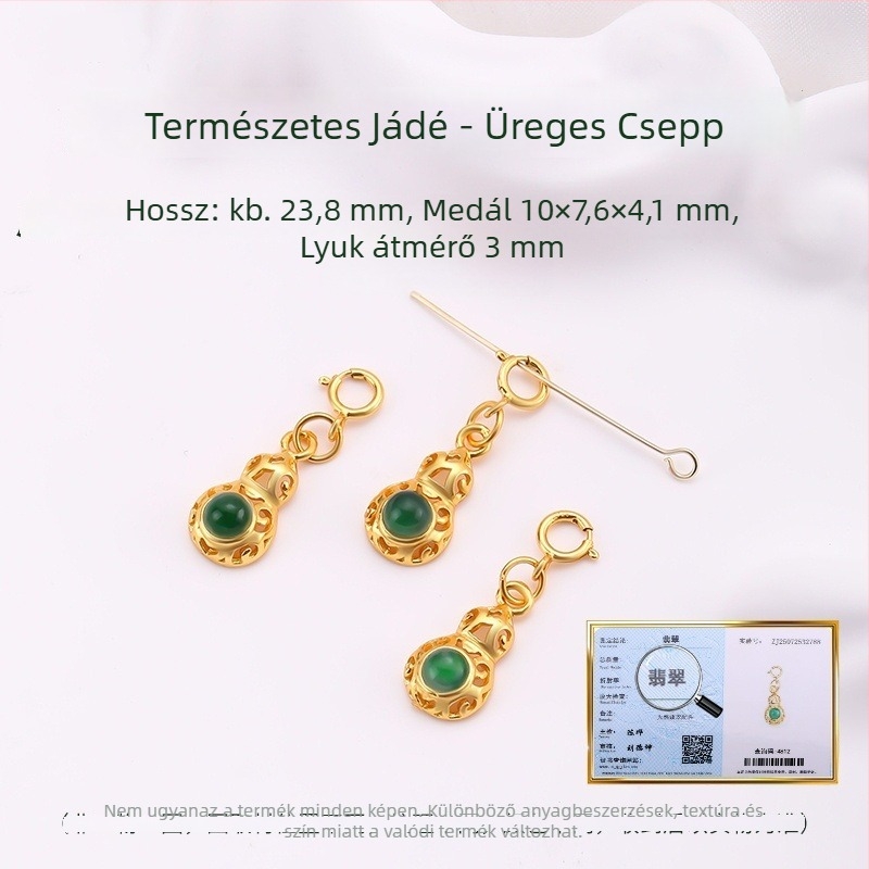 Hongma jáde medál, 925 ezüst aranyozott bevonattal, intarzázott kivitel, uniszex, levél alakú