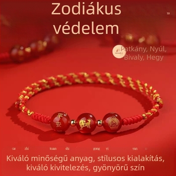 2026-os piros fonalas karkötő kígyó zodiákus Tai Sui amulettel, kötött, uniszex