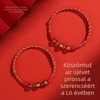 2026-os piros fonalas karkötő kígyó zodiákus Tai Sui amulettel, kötött, uniszex