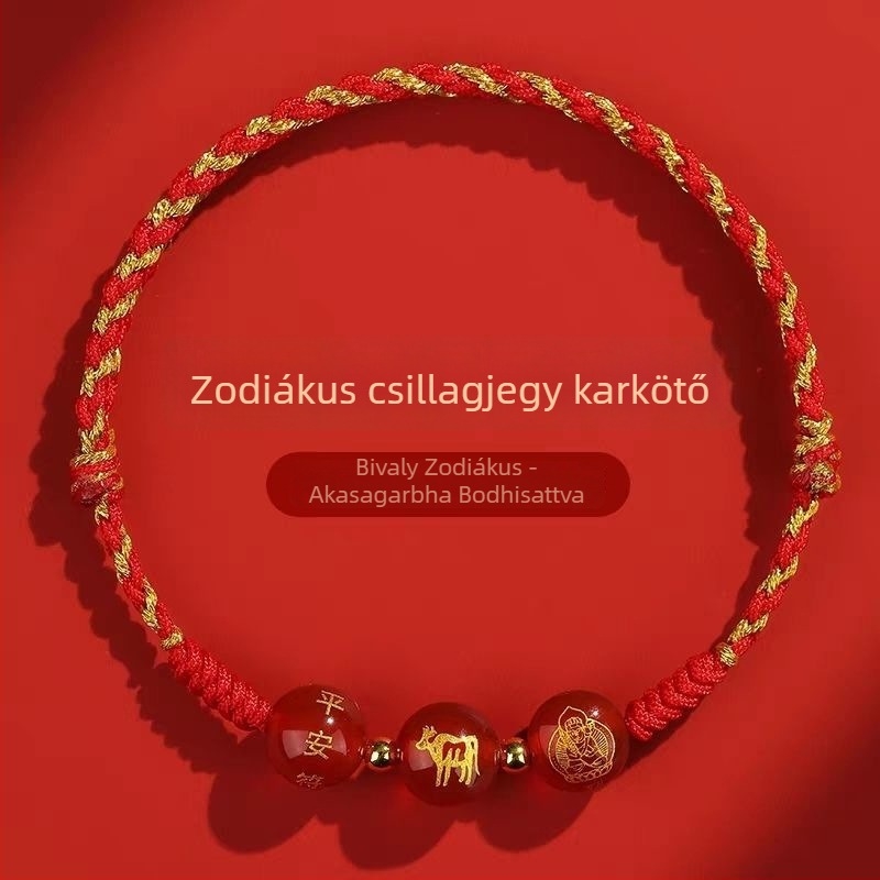 2026-os piros fonalas karkötő kígyó zodiákus Tai Sui amulettel, kötött, uniszex