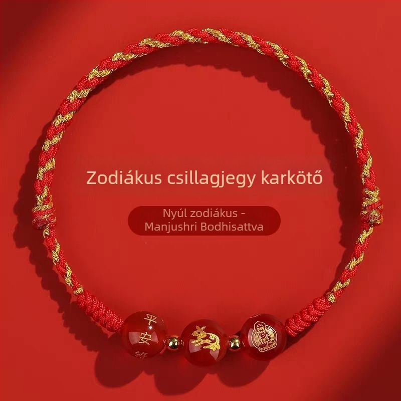 2026-os piros fonalas karkötő kígyó zodiákus Tai Sui amulettel, kötött, uniszex