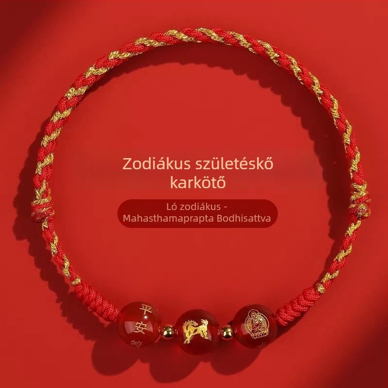 2026-os piros fonalas karkötő kígyó zodiákus Tai Sui amulettel, kötött, uniszex