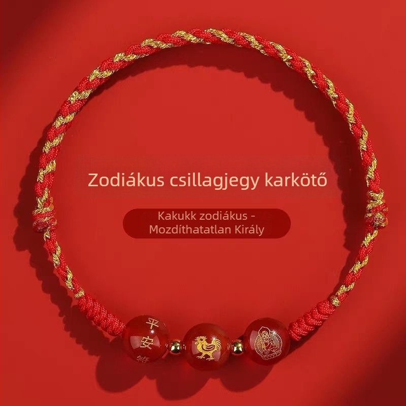 2026-os piros fonalas karkötő kígyó zodiákus Tai Sui amulettel, kötött, uniszex