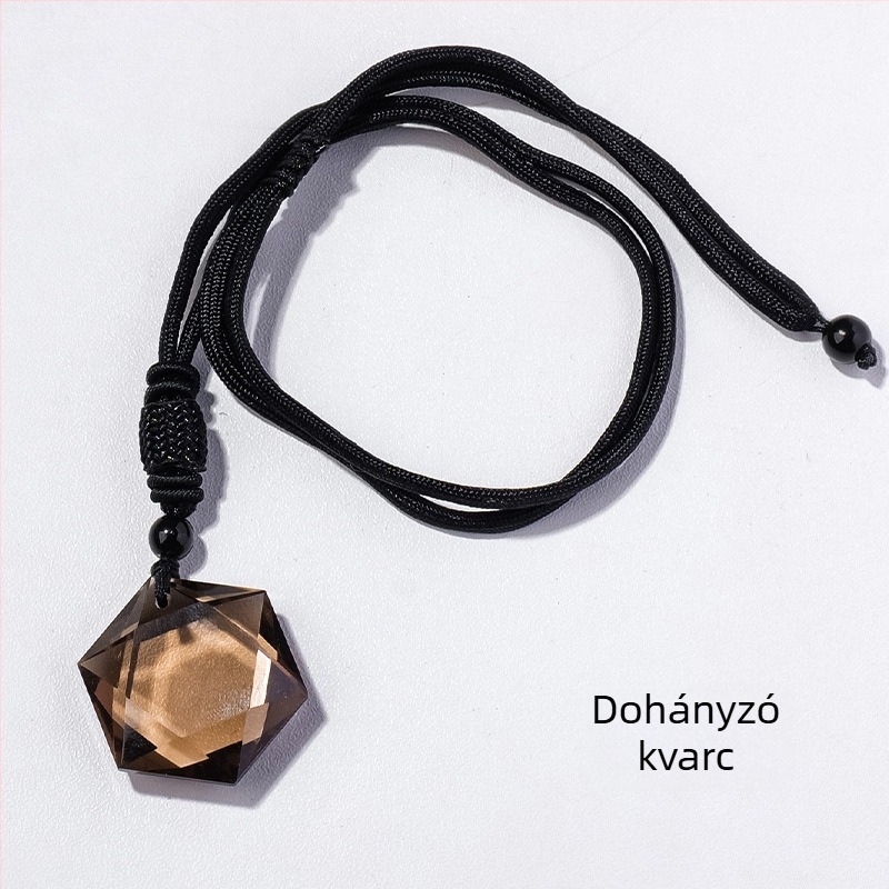 Kristály hexagrammás medál, kézzel készített, természetes kő, csiszolt felület, testreszabható