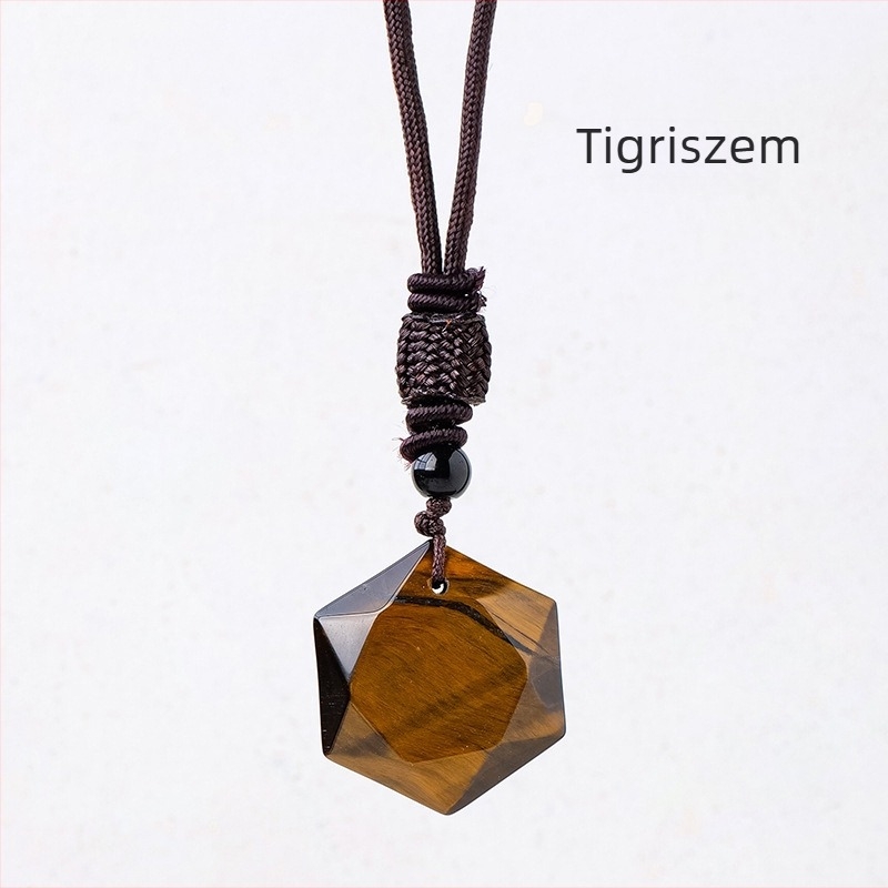 Kristály hexagrammás medál, kézzel készített, természetes kő, csiszolt felület, testreszabható