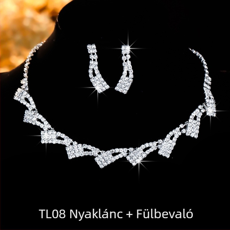 Menyasszonyi nyaklánc és fülbevaló készlet, koreai stílusú kristályokkal