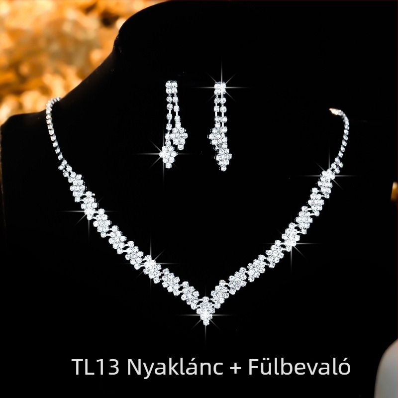 Menyasszonyi nyaklánc és fülbevaló készlet, koreai stílusú kristályokkal