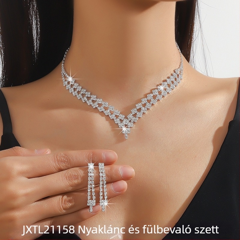 Menyasszonyi nyaklánc és fülbevaló készlet, koreai stílusú kristályokkal