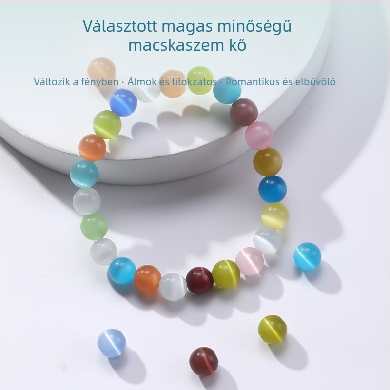 Női macskaszem karkötő, kör gyöngyök, kézzel készített, 22 darab, 2025 tél