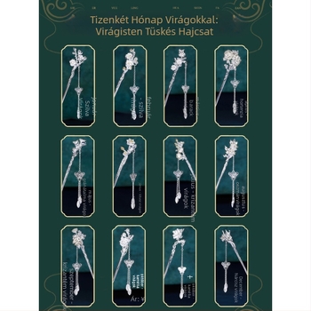 Etno virágos hajtű, kézzel készített réz, virág motívum, önálló csomagolás