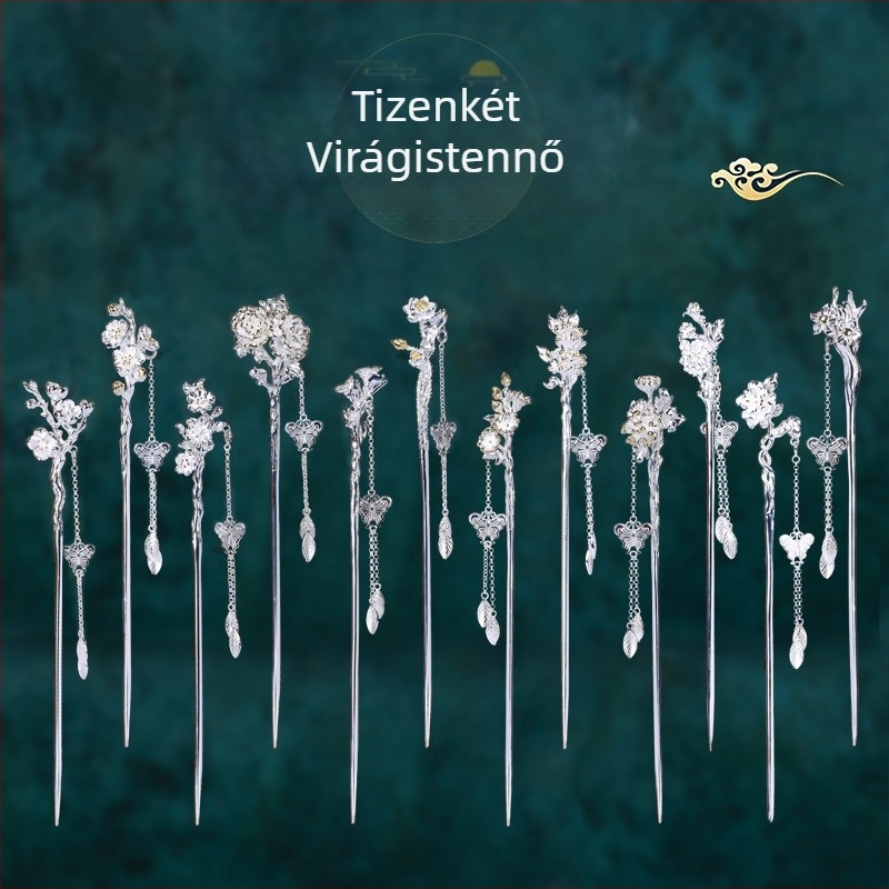 Etno virágos hajtű, kézzel készített réz, virág motívum, önálló csomagolás